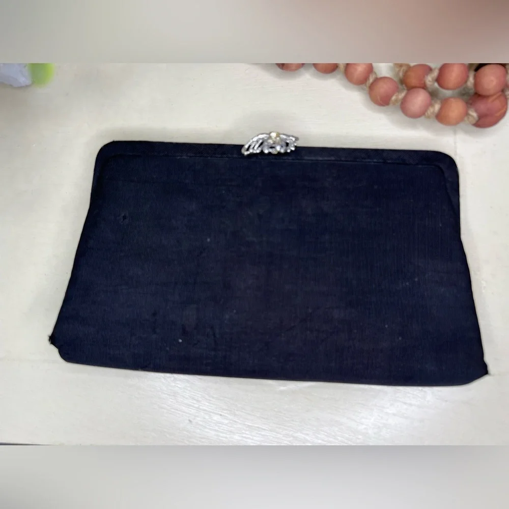 Vintage 1940s Black Clutch Purse with Coin Purse